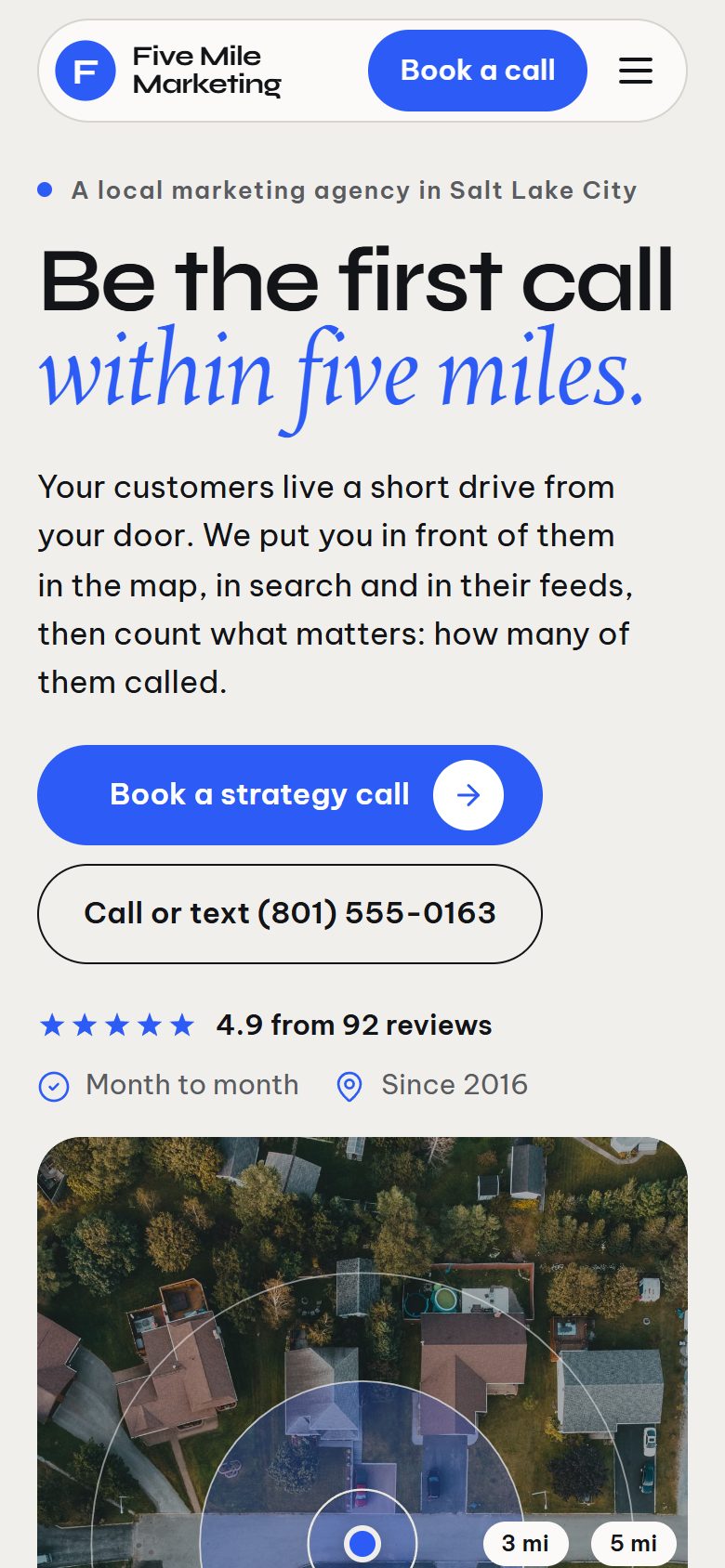 Five Mile Marketing on a phone