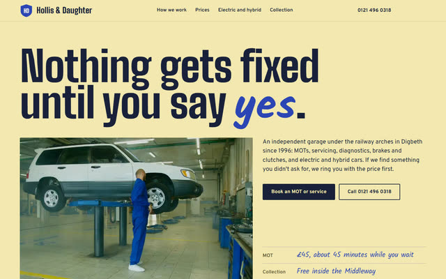 Hollis & Daughter, a garage & repairs website template