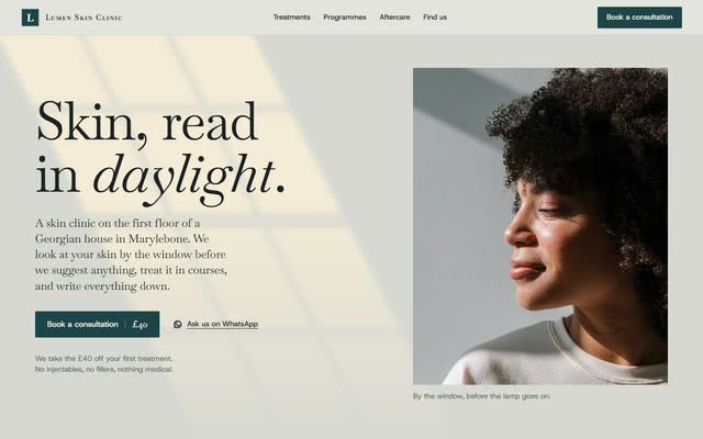 Lumen Skin Clinic, a skin clinic website template