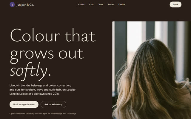 Juniper & Co., a hair salon website template