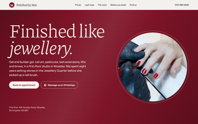 Polished by Mai, a nails & lashes website template