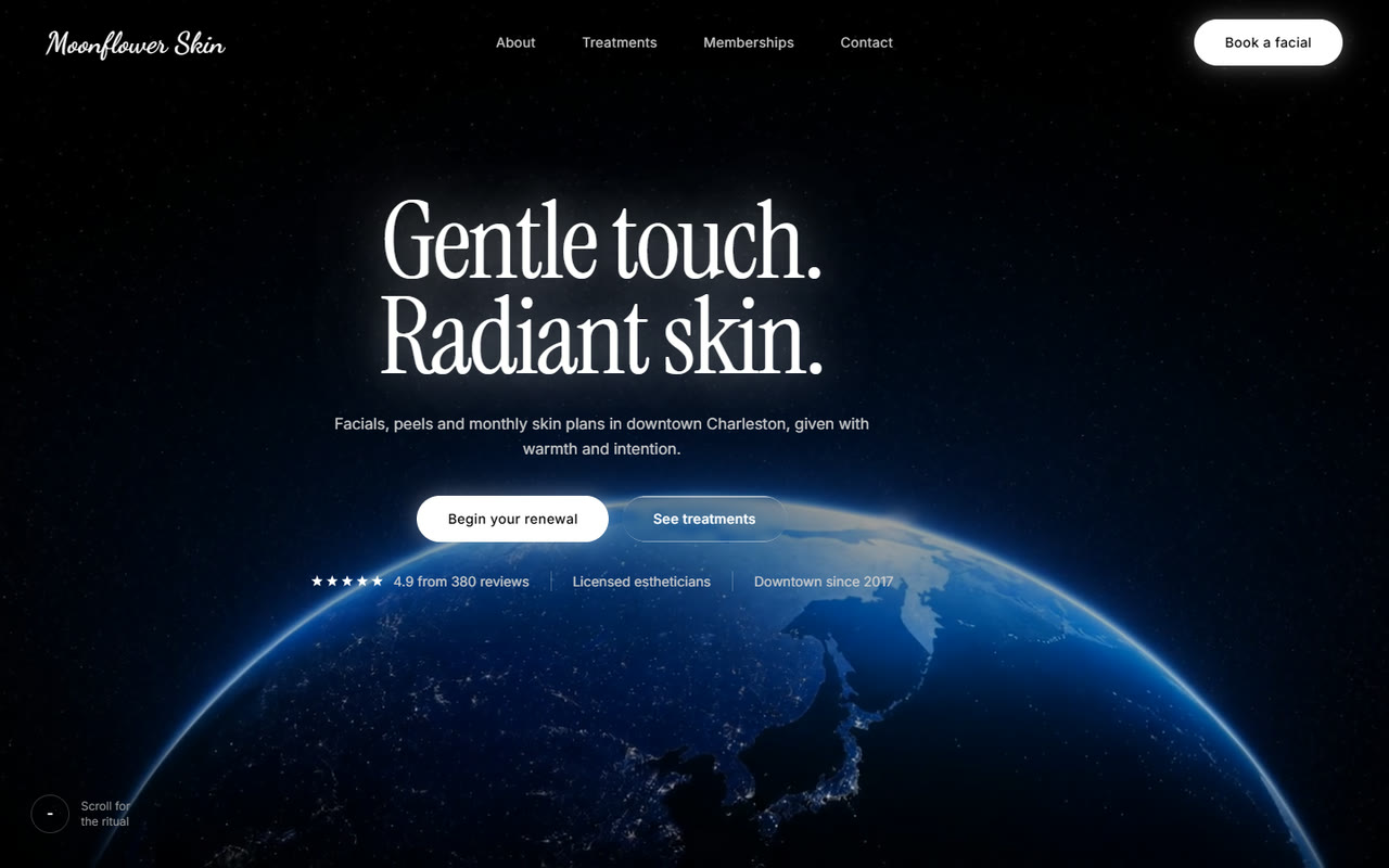Server Free Template Report Moonflower Skin — skincare studio website template | SiteDrop Live