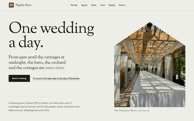 Pightle Barn, a wedding & events venue website template
