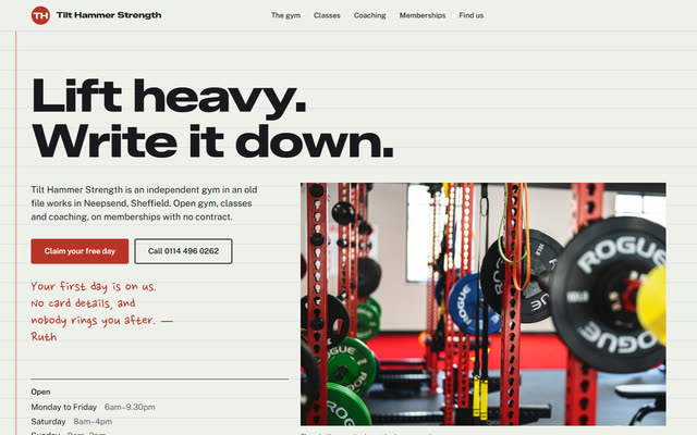 Tilt Hammer Strength, a gym website template