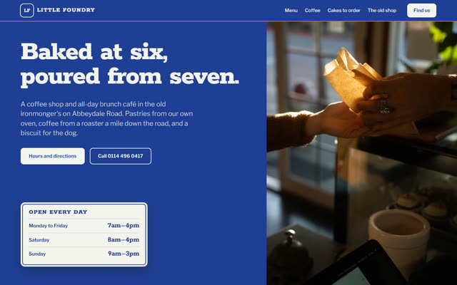 Little Foundry, a neighbourhood café website template