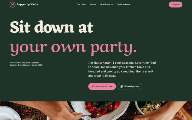 Supper by Nadia, a private chef & catering website template
