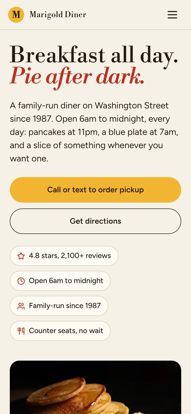 Marigold Diner on a phone