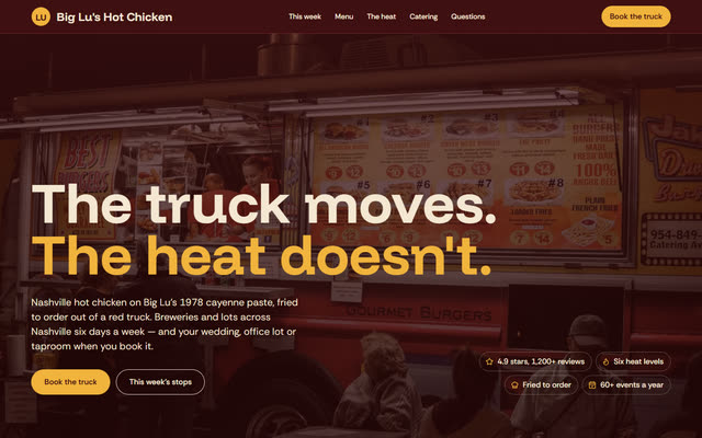 Big Lu's Hot Chicken, a food truck website template