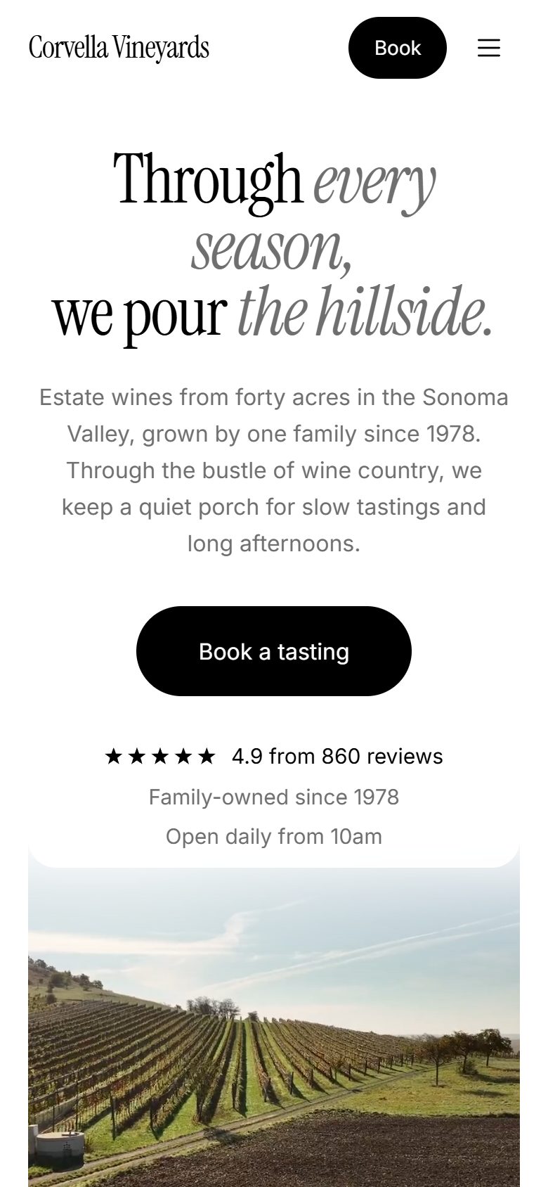 Corvella Vineyards on a phone