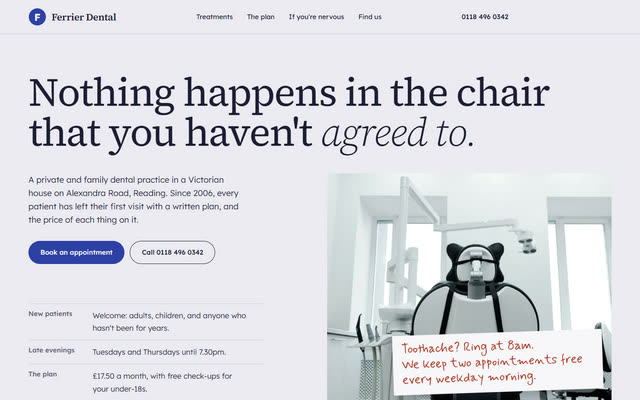 Ferrier Dental, a dental clinic website template