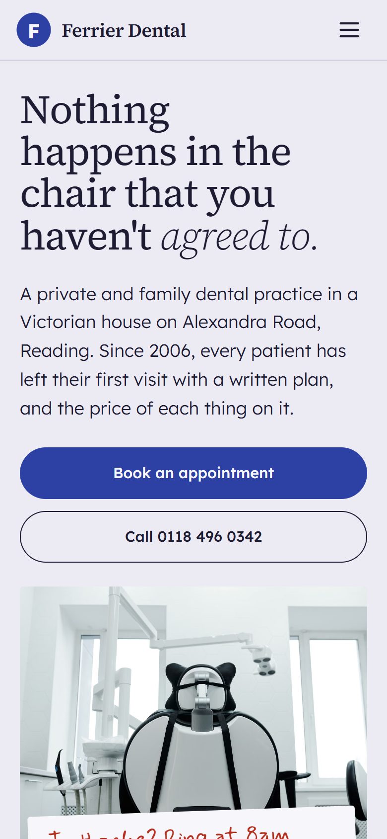 Ferrier Dental on a phone