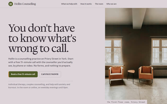 Hollin Counselling, a therapy & wellness practice website template