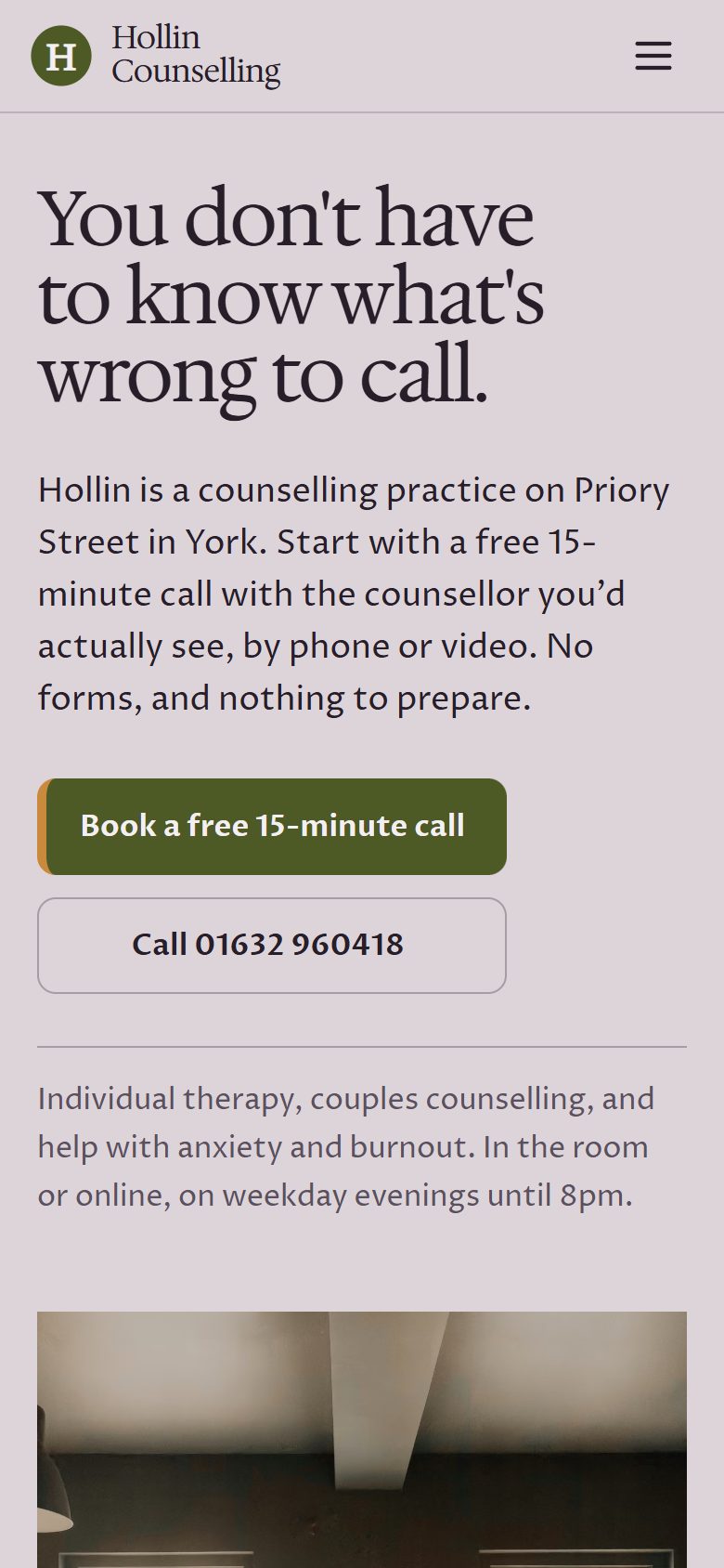 Hollin Counselling on a phone