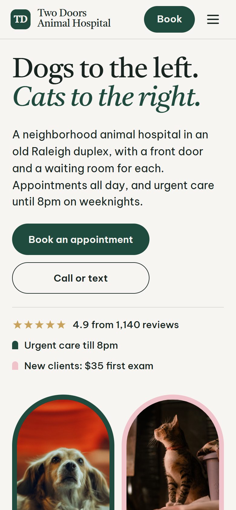 Two Doors Animal Hospital on a phone