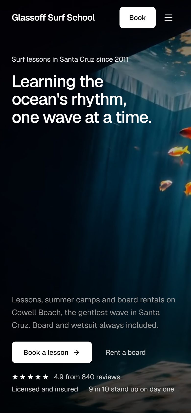 Glassoff Surf School on a phone
