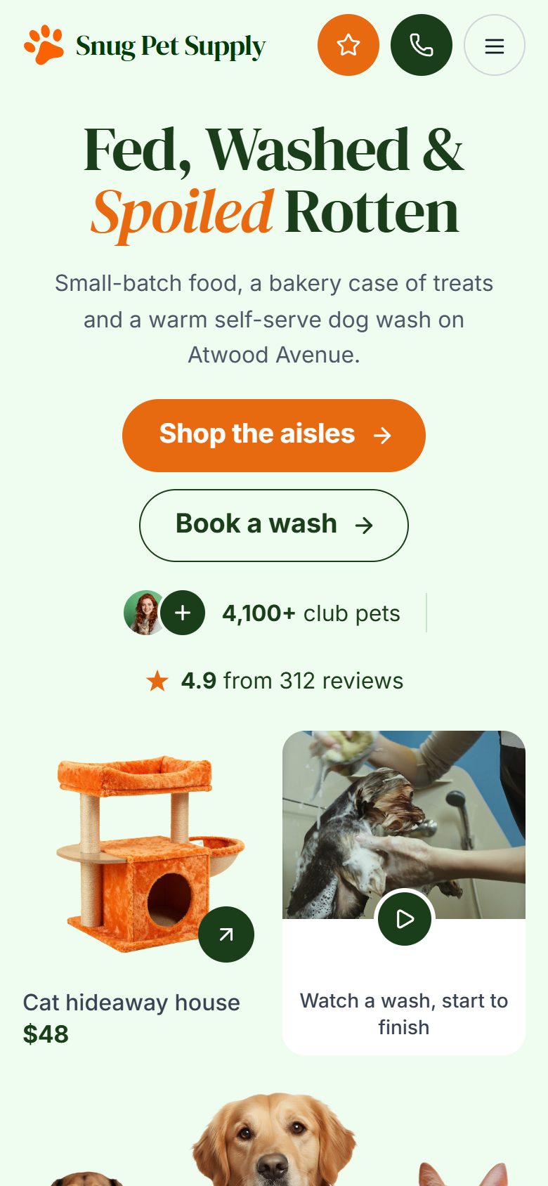 Snug Pet Supply on a phone