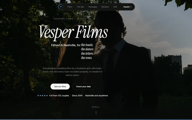 Vesper Films, a wedding films website template