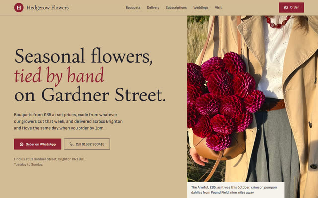 Hedgerow Flowers, a florist website template