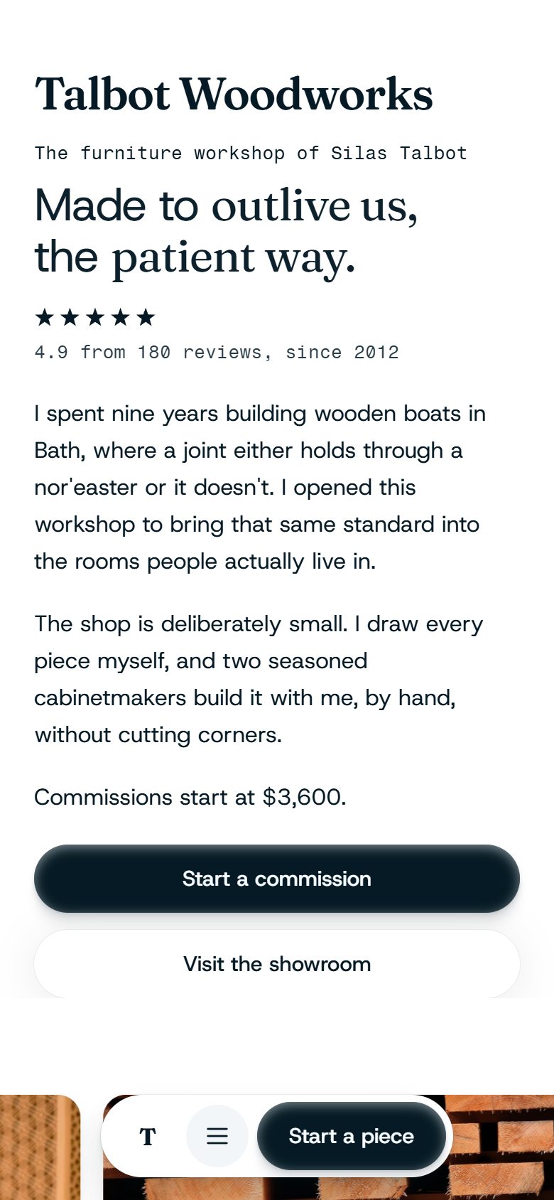 Talbot Woodworks on a phone