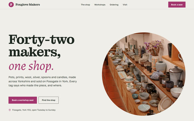 Foxglove Makers, a handmade & makers website template