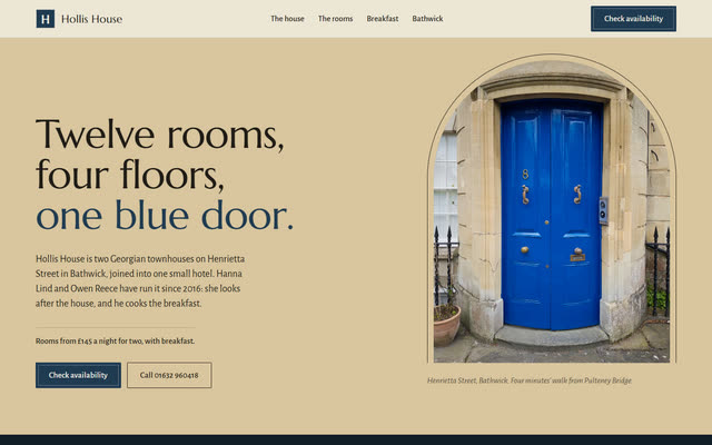Hollis House, a boutique hotel & guesthouse website template
