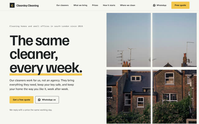 Clearday Cleaning, a cleaning website template