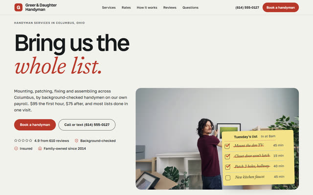 Greer & Daughter Handyman, a handyman website template