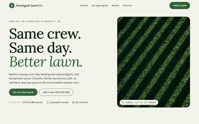 Sweetgum Lawn Co., a lawn care website template