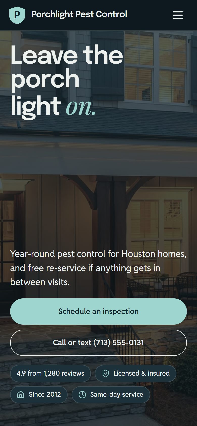 Porchlight Pest Control on a phone