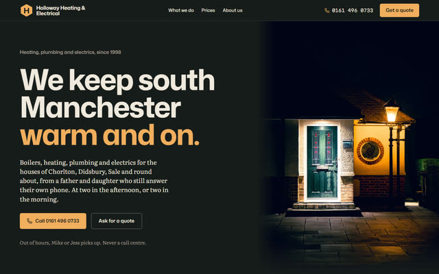 Holloway Heating & Electrical, a plumber & electrician website template