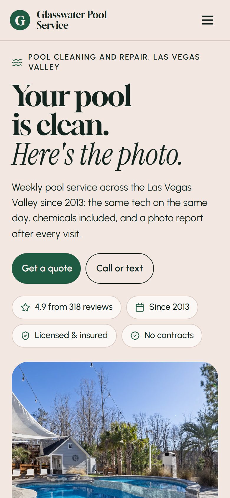 Glasswater Pool Service on a phone